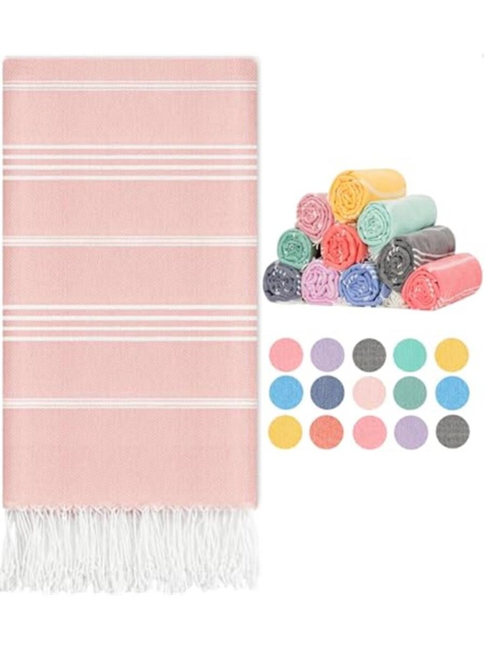 Powder Pink Turkish Beach Towel Oversized Sand Free Quick Dry Yoga Mat 72x36